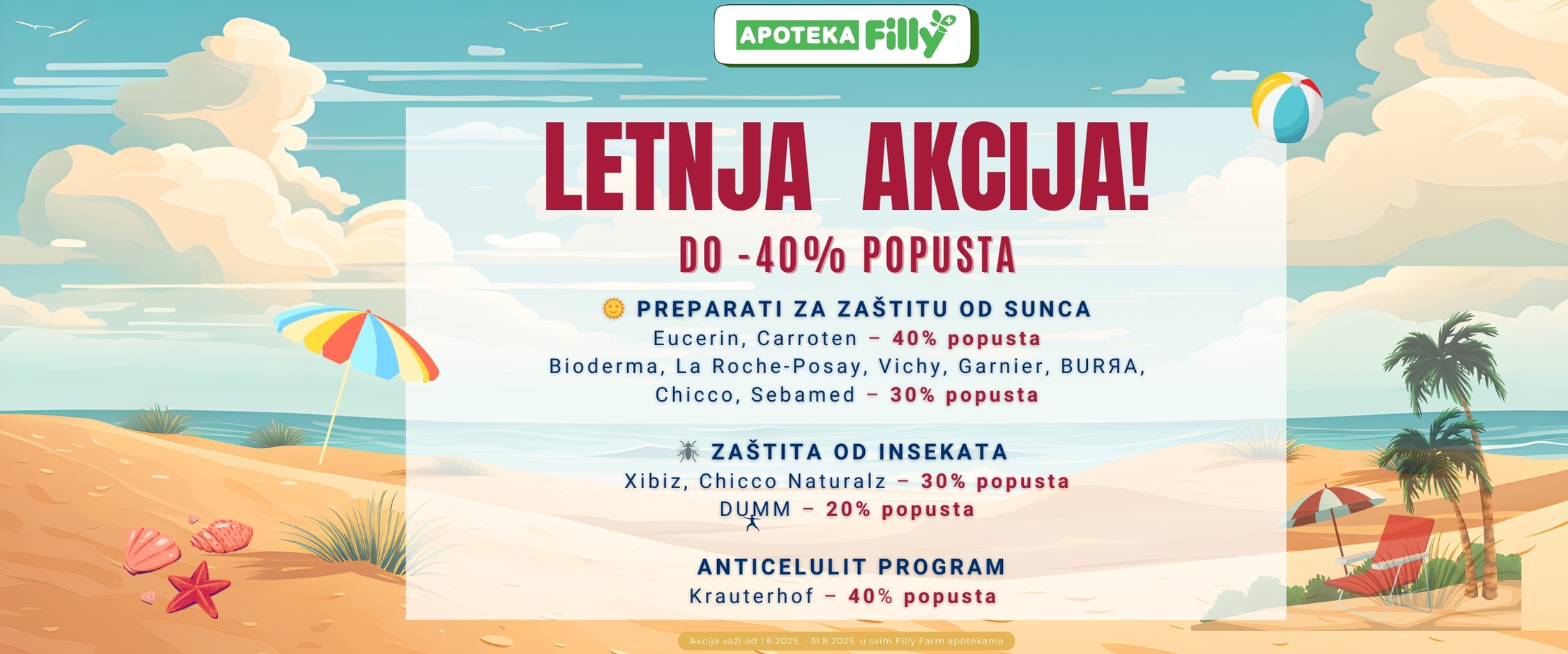 Saznajte kako se pravilno zaštititi od sunca uz savete dermatologa! Otkrijte najbolje kreme za sunčanje, trikove za negu kože i uživajte u bezbrižnom letu. Posetite Filly apoteku za popuste do -40%!
